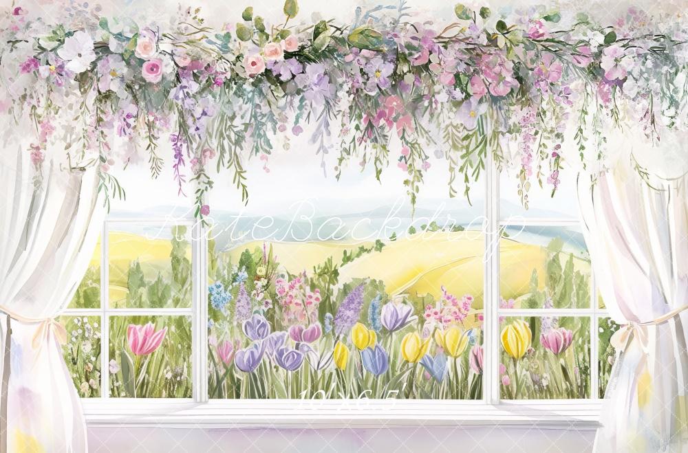 Kate Frühling Fenster Blumenstrauß Aquarell Hintergrund Entworfen von Mini MakeBelieve - Kate Backdrop.de