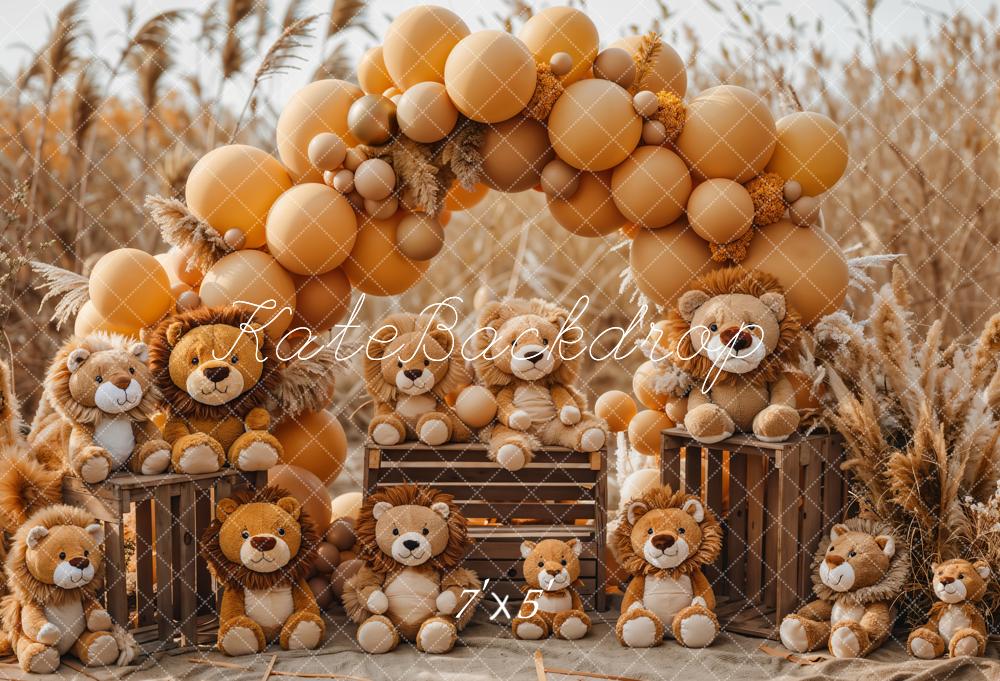 Kate Geburtstag Löwen Ballonbogen Braun Hintergrund Entworfen von Emetselch - Kate Backdrop.de
