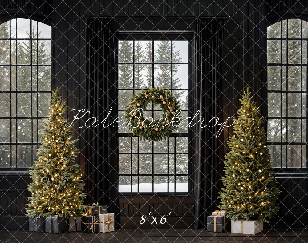 Kate Weihnachten Fenster Weihnachtsbaum Schwarz Fleece Hintergrund Entworfen von Emetselch