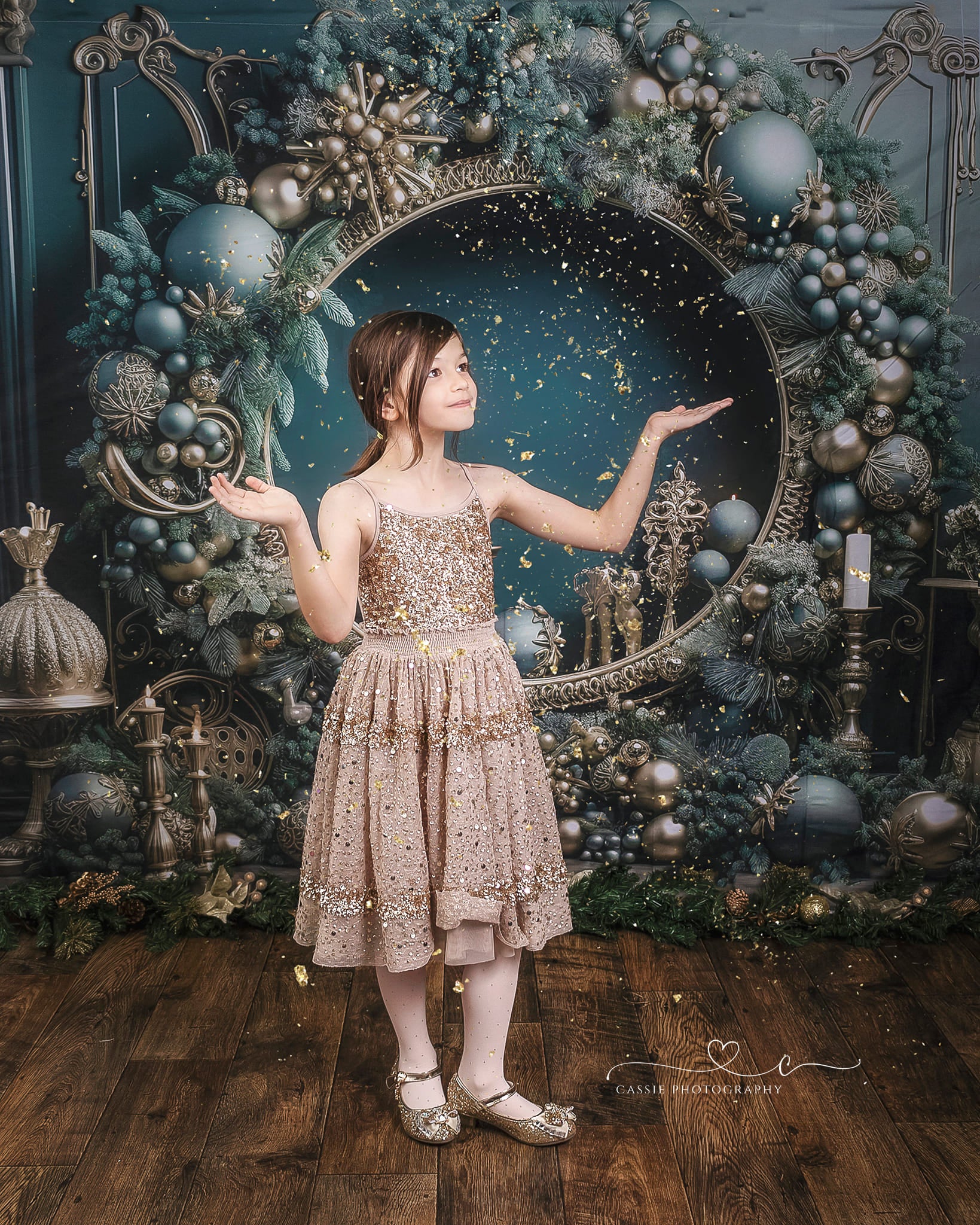 Kate Weihnachten Vintage Grün Wand Großer Kranz Hintergrund von Emetselch - Kate Backdrop.de