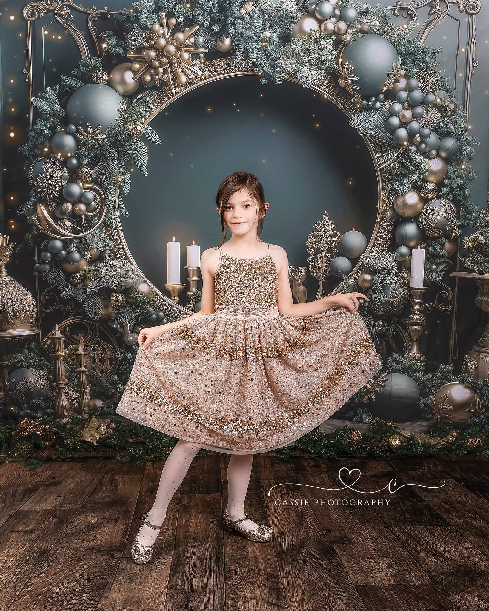 Kate Weihnachten Vintage Grün Wand Großer Kranz Hintergrund von Emetselch - Kate Backdrop.de