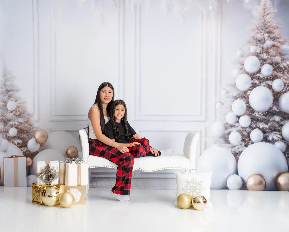 Kate Weihnachten Weiße Wand Federn & Gold Fleece Hintergrund Entworfen von Lidia Redekopp - Kate Backdrop.de