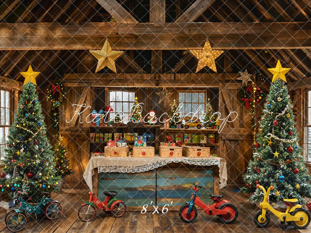 Kate Weihnachten Scheune Weihnachtsbäume Spielzeug Fleece Hintergrund Entworfen von Emetselch