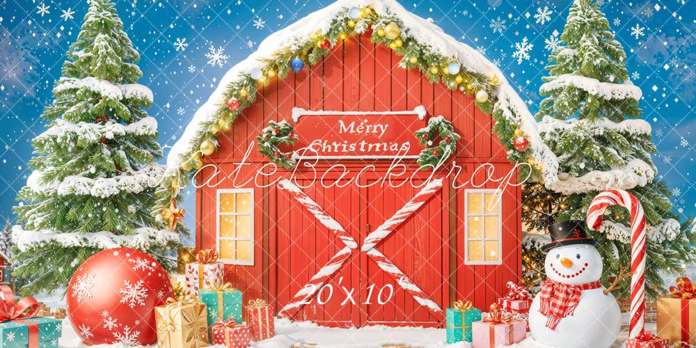 Kate Weihnachten Rote Scheune Schneemann Schnee Hintergrund Entworfen von Chain - Kate Backdrop.de