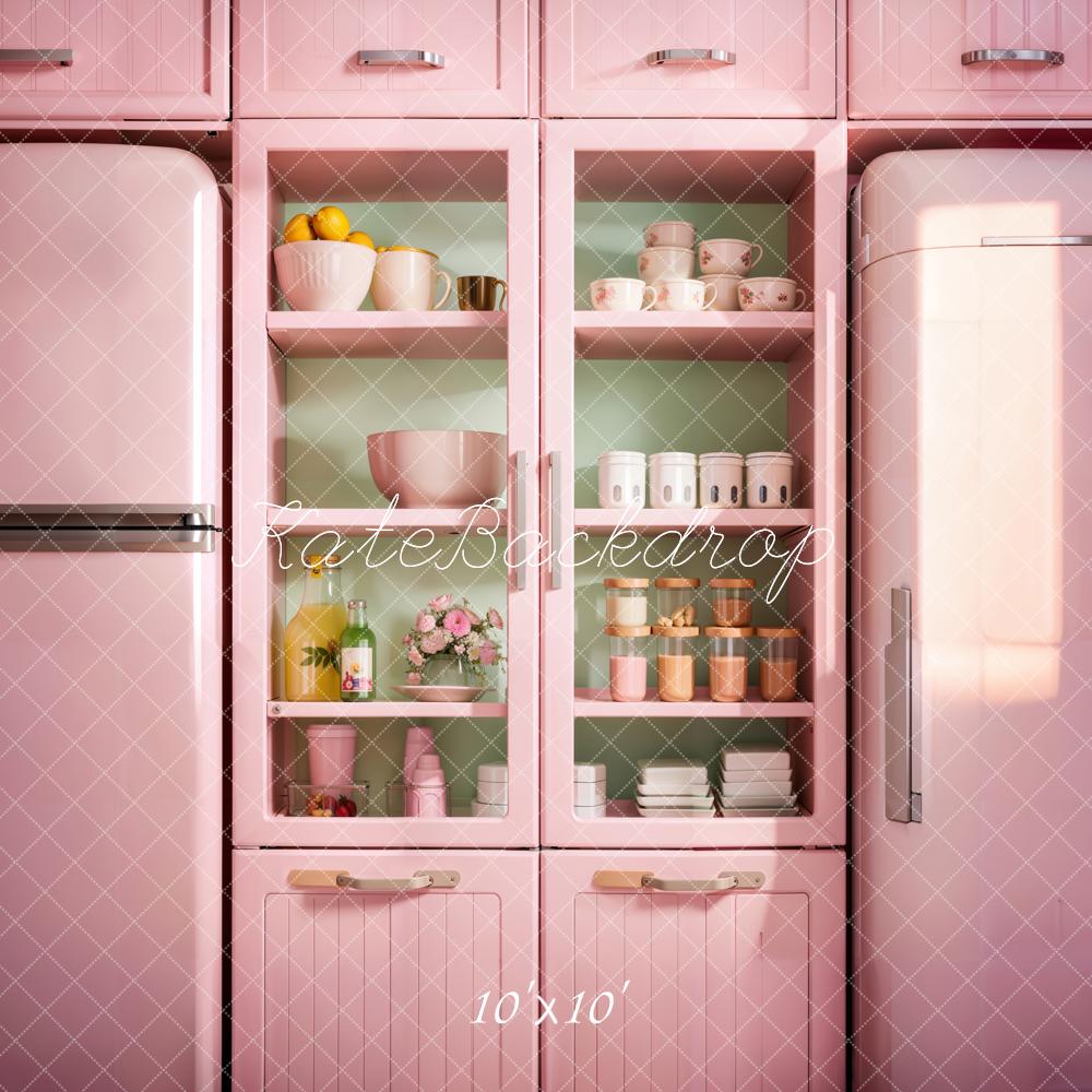 Kate Küche Rosa Kühlschrank Geschirr Hintergrund Entworfen von Emetselch - Kate Backdrop.de