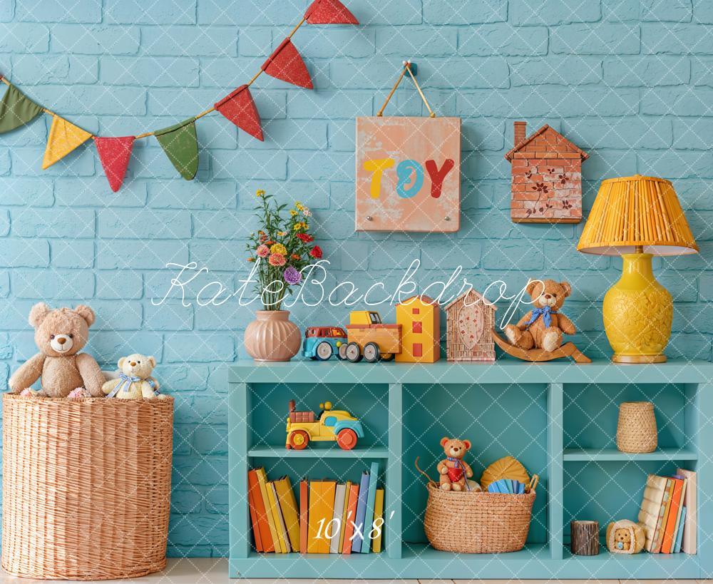 Kate Kinder Spielzimmer Spielzeug Blau Fleece Hintergrund Entworfen von Emetselch - Kate Backdrop.de