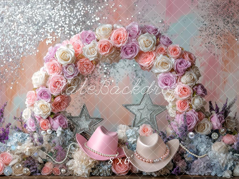 Kate Blumen Bogen Cowboyhut Pastell Hintergrund Entworfen von Mini MakeBelieve - Kate Backdrop.de