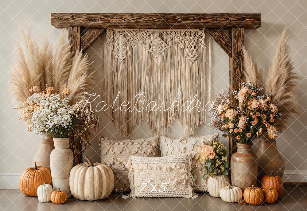 Kate Herbst Boho Kürbis Pampasgras Beige Hintergrund Entworfen von Emetselch