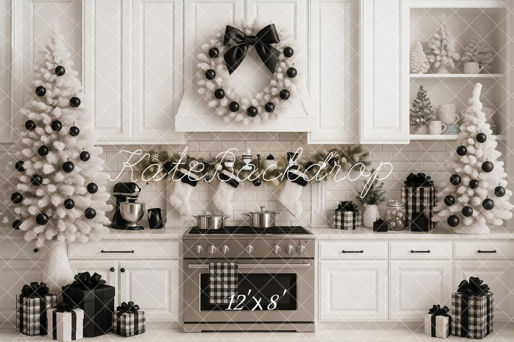 Kate Weihnachten Küche Weiß Schwarz Modern Hintergrund Entworfen von Ashley Paul