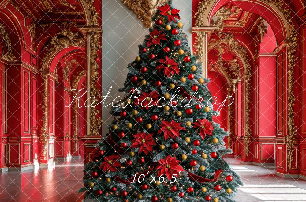 Kate Weihnachten Weihnachtsbaum Palast Rot Hintergrund Entworfen von Mini MakeBelieve - Kate Backdrop.de