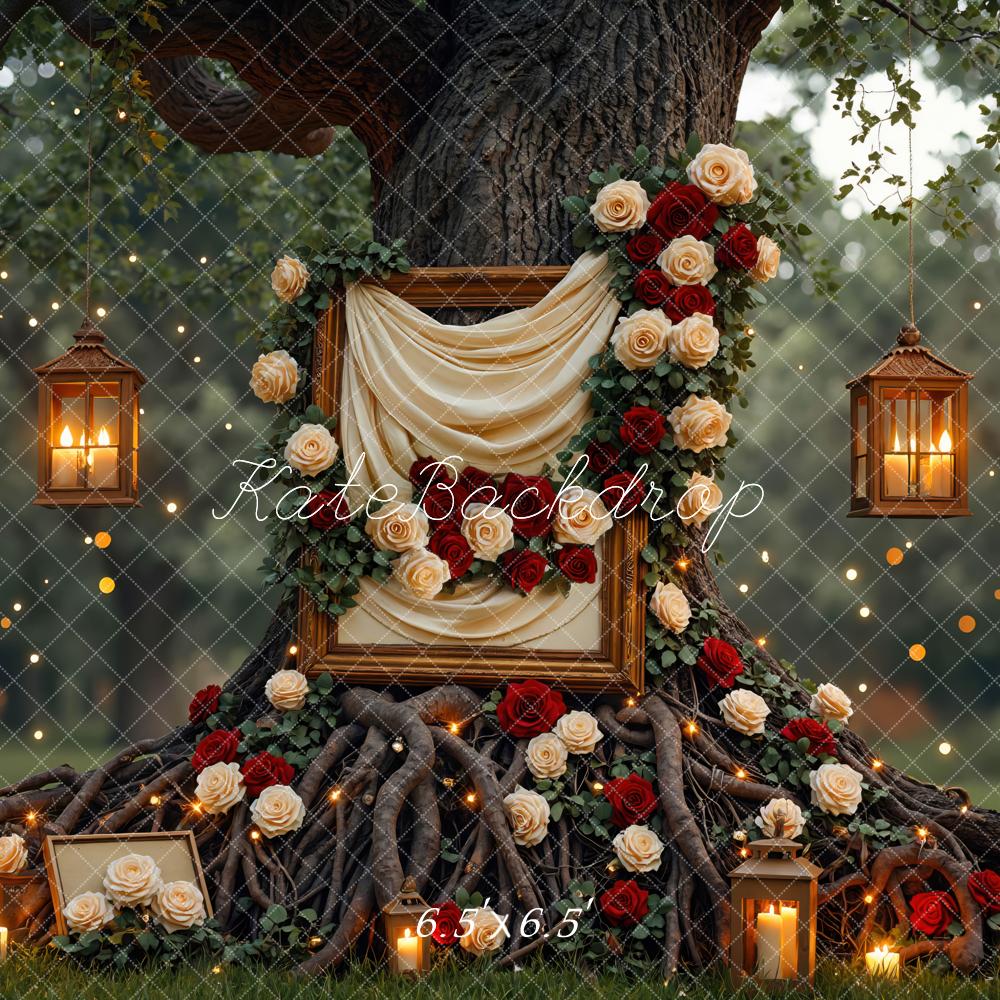 Kate Hochzeit Baum Laternen Rosen Romantisch Hintergrund Entworfen von Mini MakeBelieve