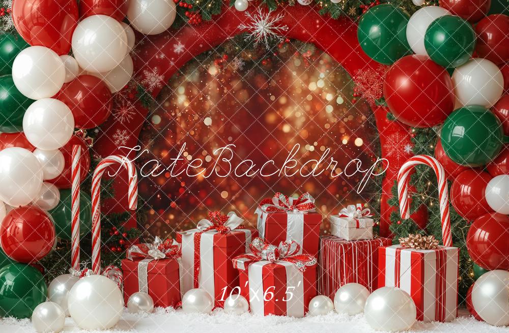 Kate Weihnachten Geschenke Luftballons Rot Grün Fleece Hintergrund Entworfen von Emetselch - Kate Backdrop.de