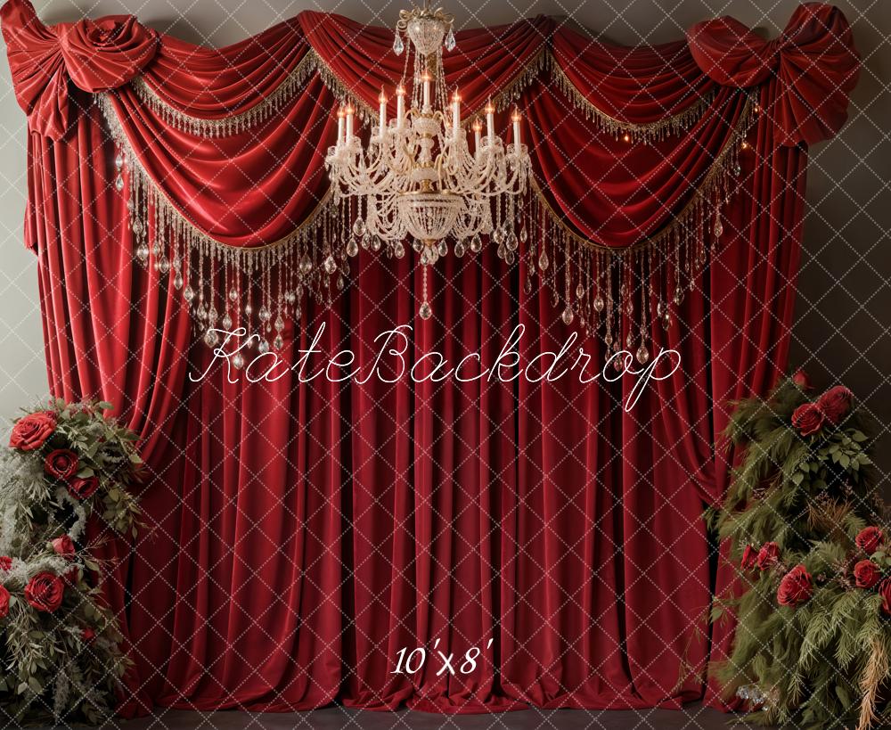 Kate Ball Roter Vorhang Kronleuchter Fleece Hintergrund Entworfen von Emetselch - Kate Backdrop.de