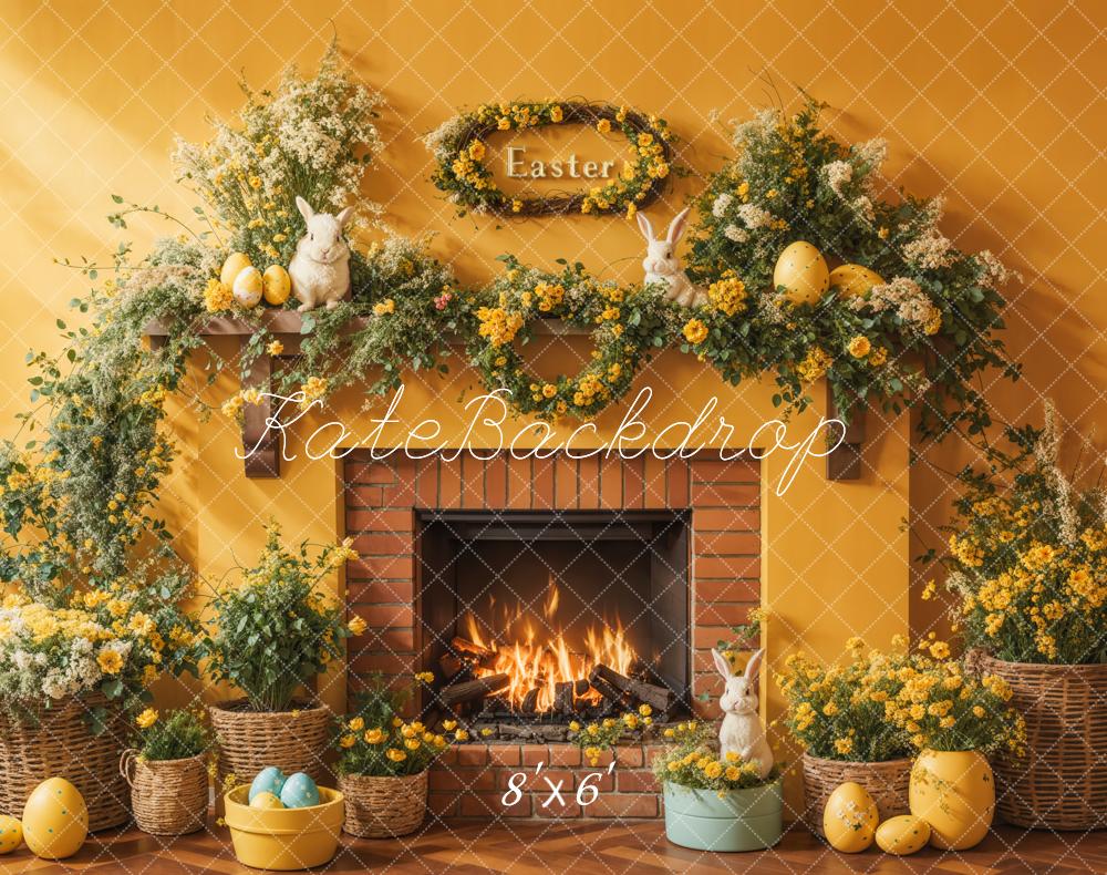Kate Ostern Kamin Blumen Gelb Fleece Hintergrund Entworfen von Emetselch