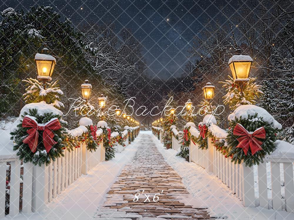 Kate Weihnachten Winter Brücke Schneelandschaft Fleece Hintergrund Entworfen von Emetselch - Kate Backdrop.de