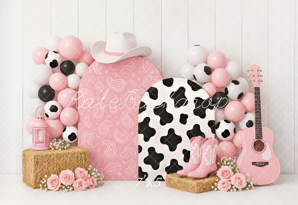 Kate Cowgirl Western Rosa Ballons Hintergrund Entworfen von Ashley Paul - Kate Backdrop.de