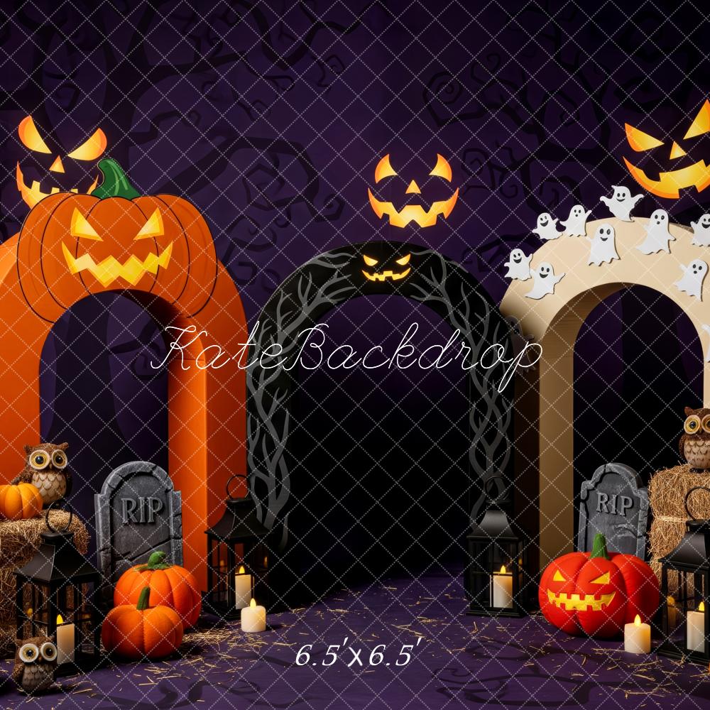 Kate Halloween Kürbis Geister Grabstein Lila Hintergrund Entworfen von Patty Roberts