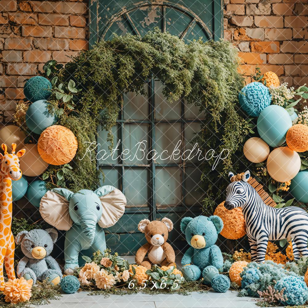 Kate Jungle Ballonkranz Plüschtiere Vintage Hintergrund Entworfen von Emetselch - Kate Backdrop.de