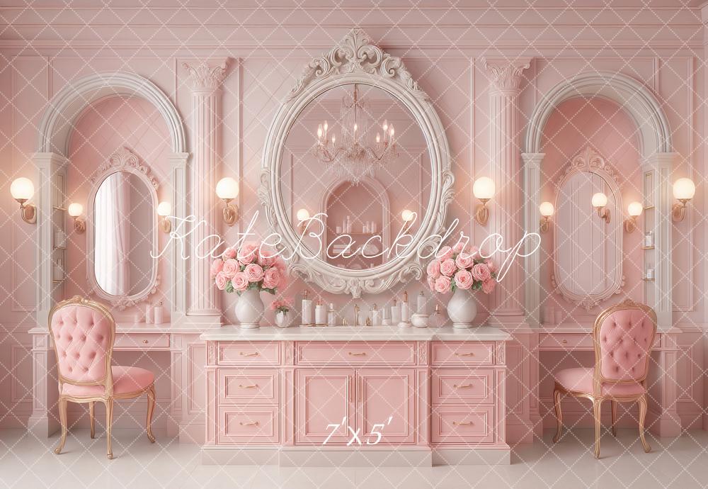 Kate Prinzessin Schminktisch Spiegel Rosa Hintergrund Entworfen von Ashley Paul - Kate Backdrop.de