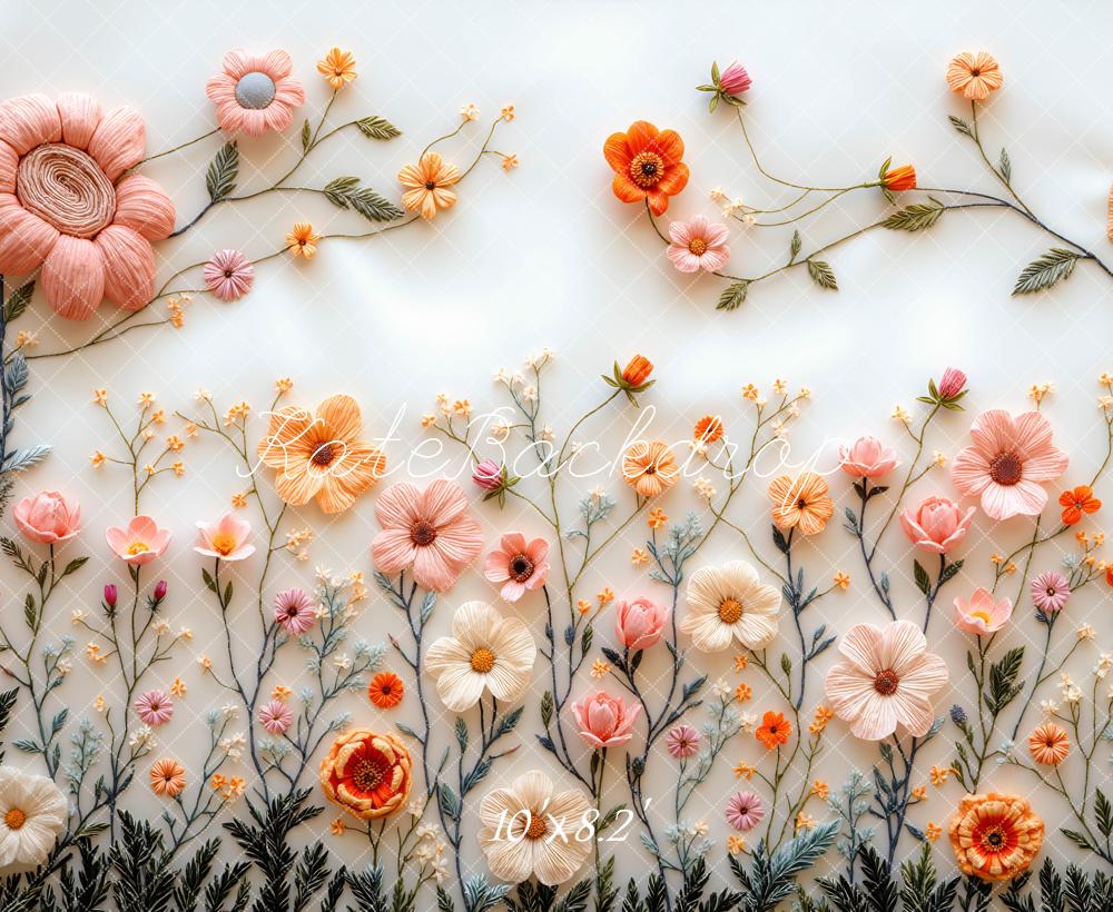 Kate Blumen Stickerei Bunt Hintergrund Entworfen von Mini MakeBelieve