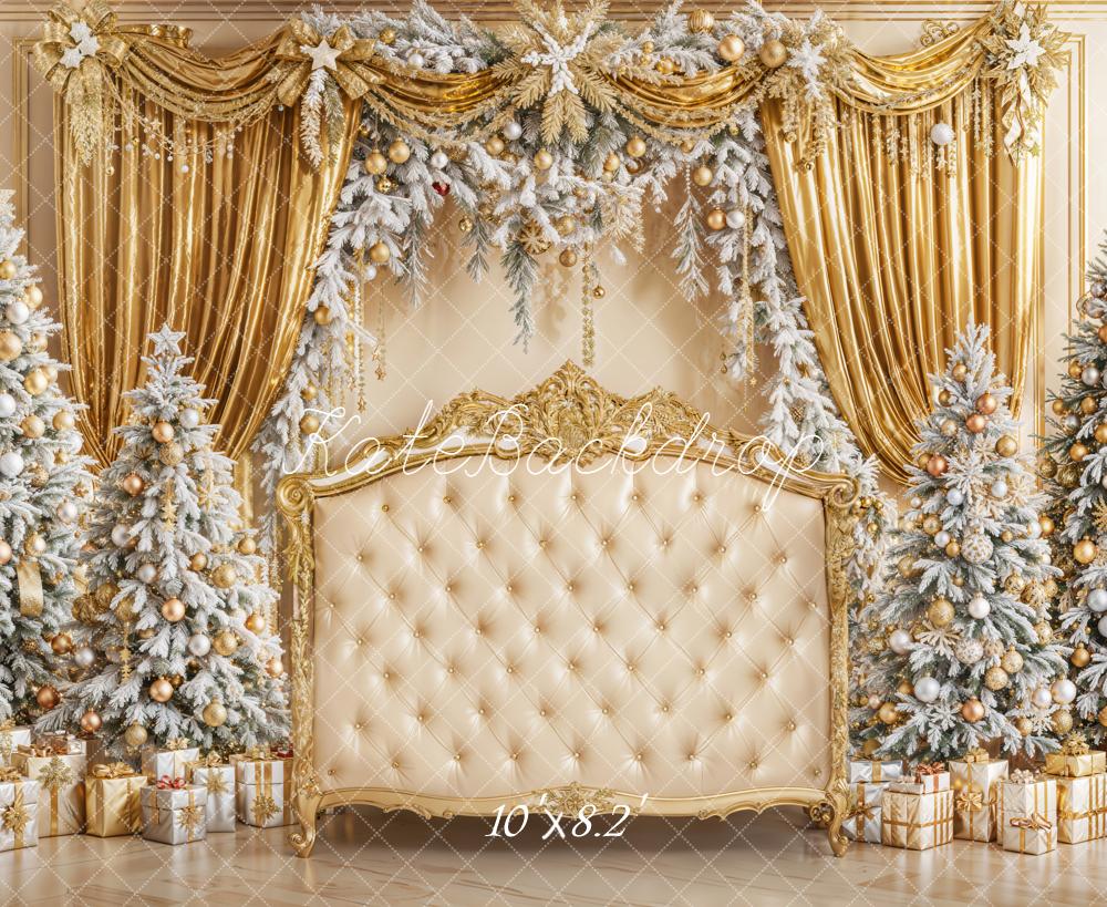 Kate Weihnachten Gold Vorhang Tannenbaum Hintergrund Entworfen von Emetselch - Kate Backdrop.de