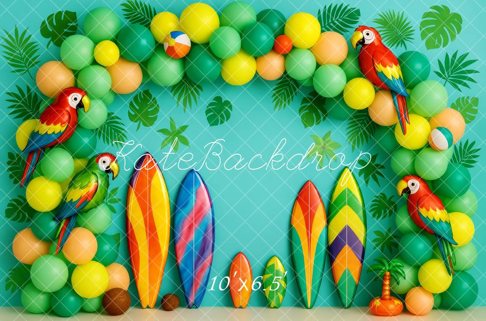 Kate Sommer Surfbretter Papageien Ballons Hintergrund Entworfen von Patty Roberts - Kate Backdrop.de