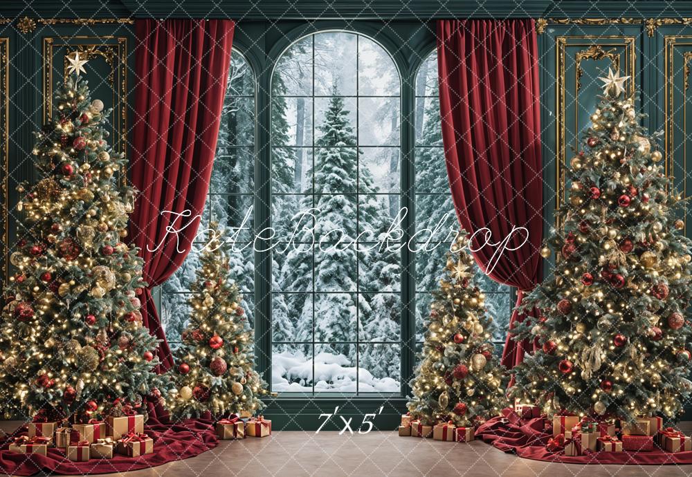 Kate Weihnachten Weihnachtsbaum Fenster Rot Hintergrund Entworfen von Ashley Paul