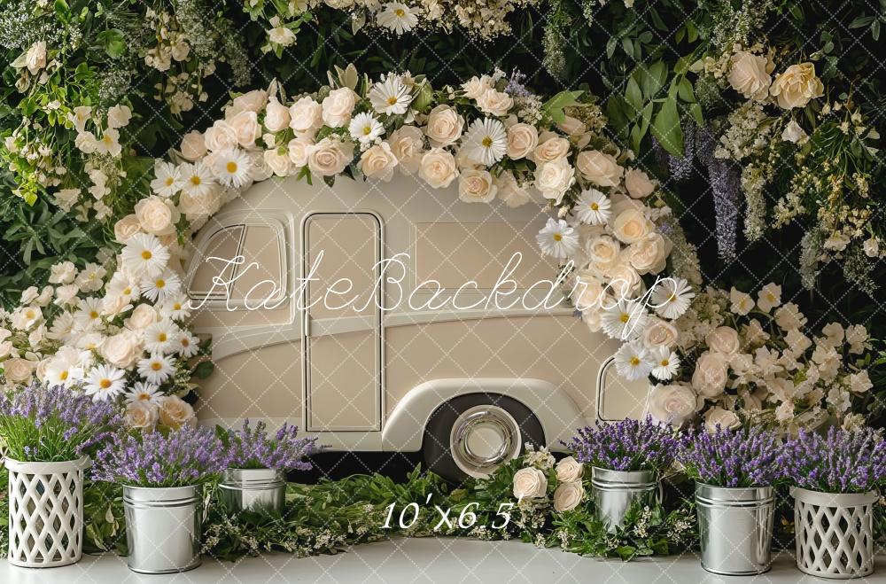 Kate Hochzeit Wohnwagen Blumenkranz Vintage Hintergrund Entworfen von Mini MakeBelieve