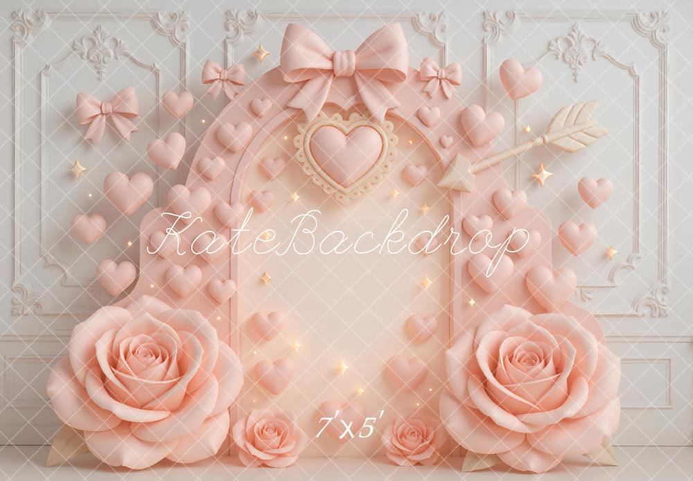 Kate Valentinstag Herzen Schleifen Rosen Pastell Hintergrund Entworfen von Mini MakeBelieve