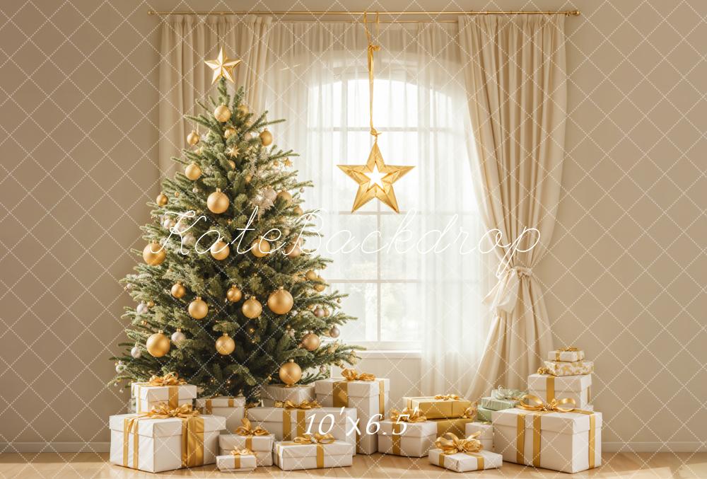 Kate Weihnachten Weihnachtsbaum Geschenke Gold Fleece Hintergrund Entworfen von Emetselch - Kate Backdrop.de
