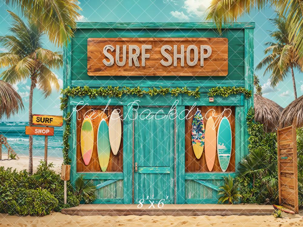 Kate Sommer Surf Shop Surfbretter Türkis Fleece Hintergrund Entworfen von Emetselch - Kate Backdrop.de