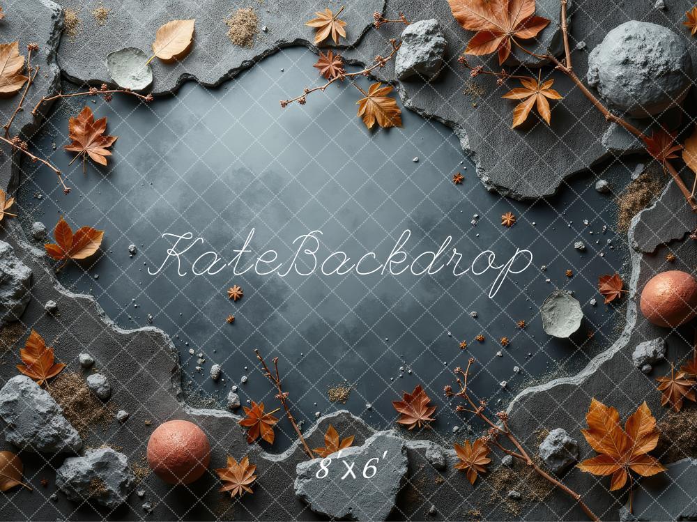 Kate Herbst Blätter Steine Dunkel Hintergrund Entworfen von Laura Bybee - Kate Backdrop.de