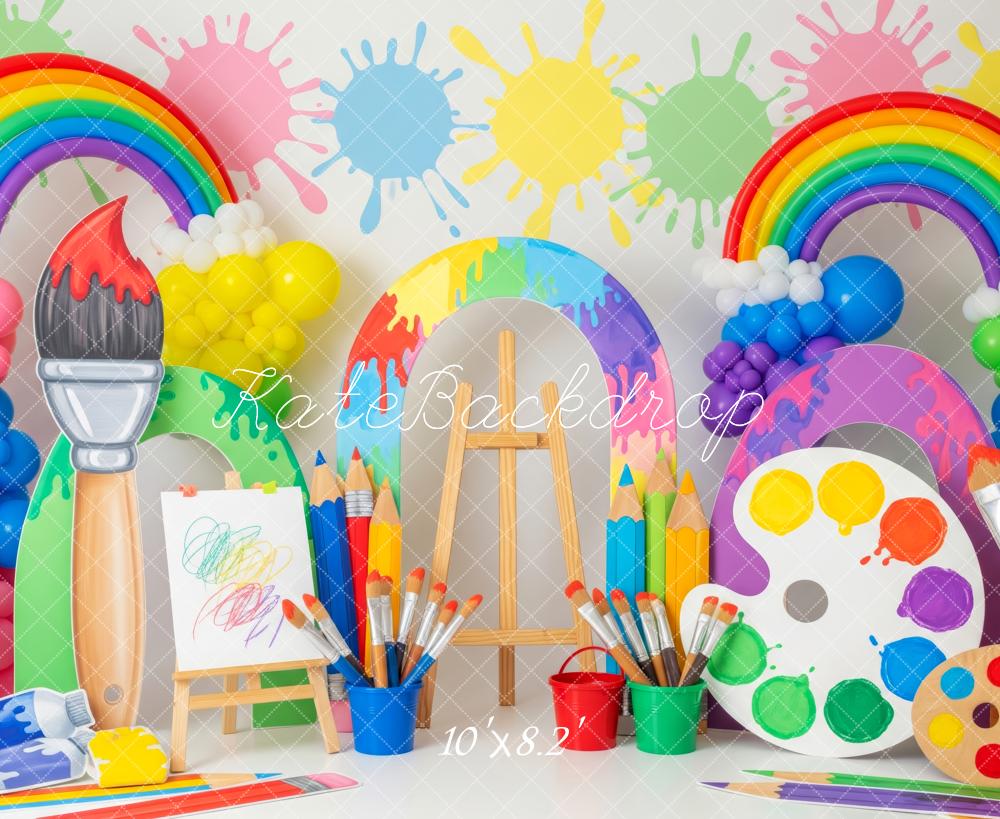 Kate Kinder Malen Regenbogen Bunt Hintergrund Entworfen von Patty Roberts