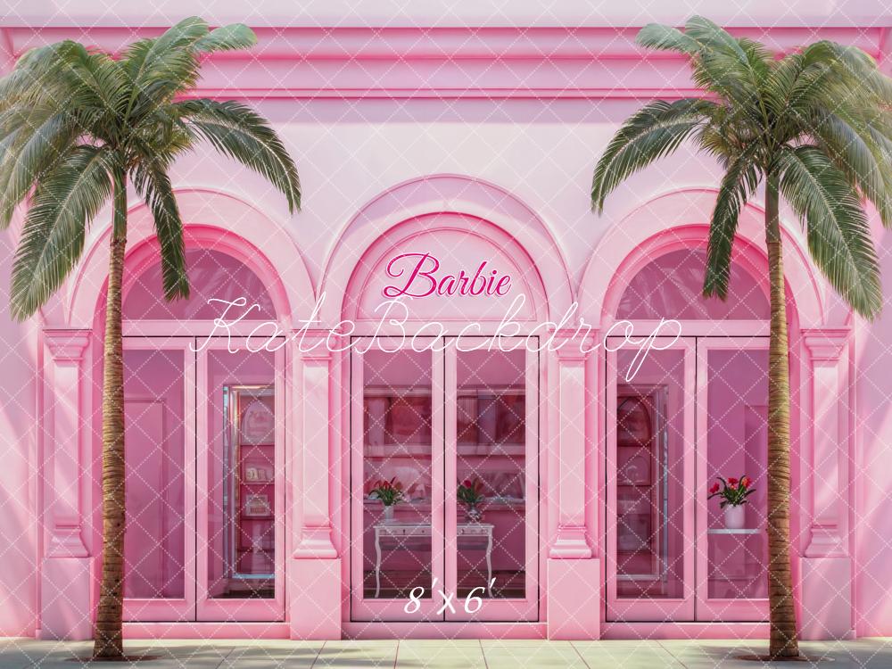 Kate Pink Villa Palmen Fenster Hintergrund Entworfen von Chain - Kate Backdrop.de
