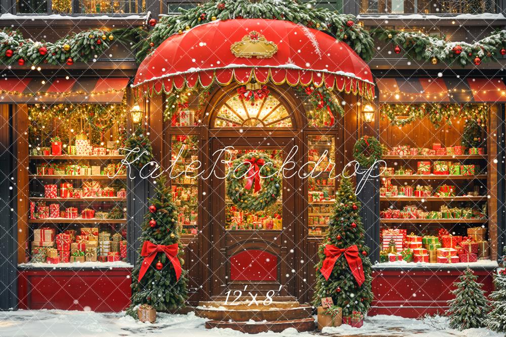 Kate Weihnachten Geschenkladen Tannenbaum Rot Fleece Hintergrund Entworfen von Chain - Kate Backdrop.de