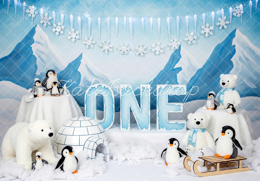 Kate Geburtstag Winter Pinguine Blau Hintergrund Entworfen von Patty Roberts
