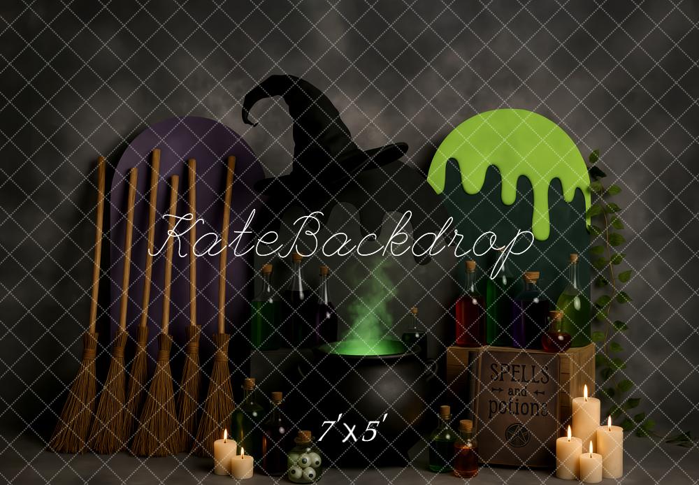 Kate Halloween Hexenkessel Besen Zaubertränke Hintergrund Entworfen von Patty Roberts - Kate Backdrop.de