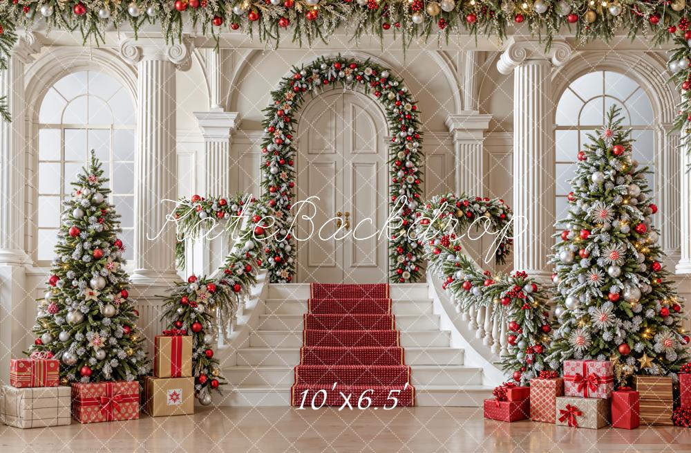 Kate Weihnachten Treppe Geschenke Klassisch Fleece Hintergrund Entworfen von Emetselch - Kate Backdrop.de