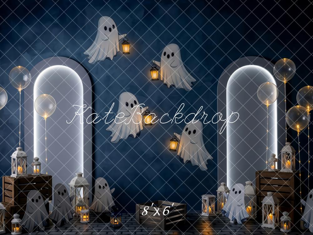 Kate Halloween Geister Laternen Dunkelblau Hintergrund Entworfen von Patty Roberts - Kate Backdrop.de