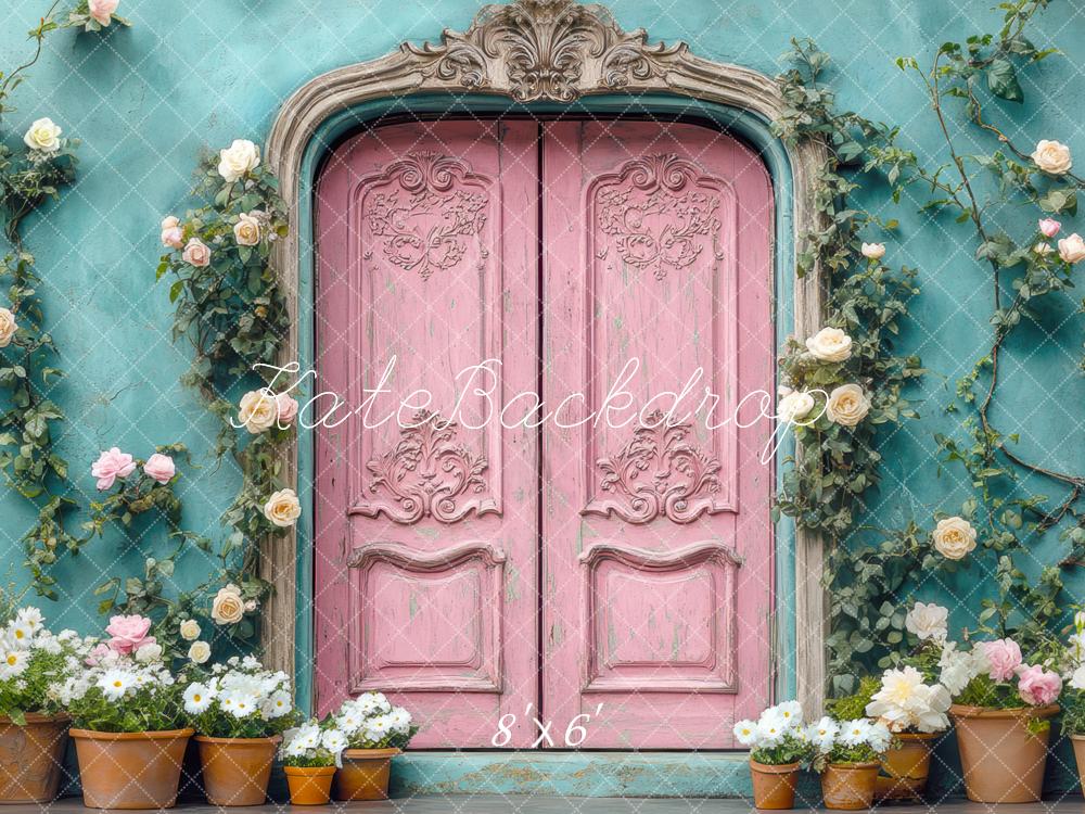 Kate Frühling Rosa Tür Blumen Vintage Hintergrund Entworfen von Mini MakeBelieve - Kate Backdrop.de