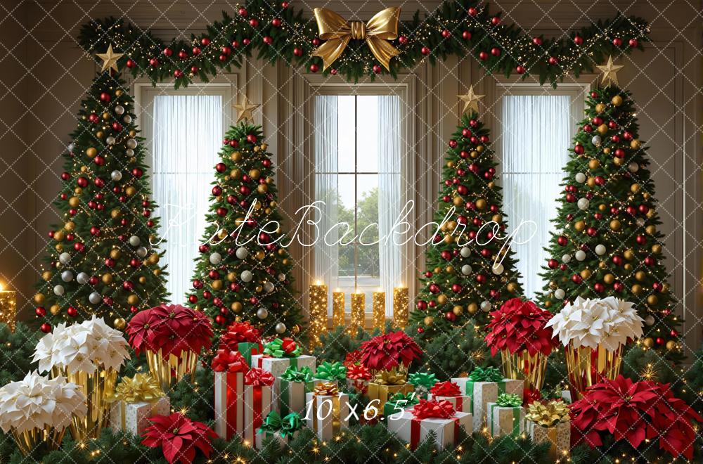Kate Weihnachten Weihnachtsbaum Geschenkboxen Gold Rot Hintergrund Entworfen von Mini MakeBelieve - Kate Backdrop.de