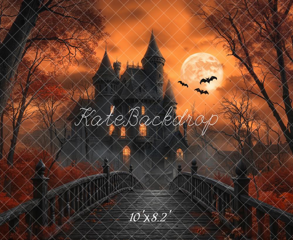 Kate Halloween Schloss Brücke Orange Hintergrund Entworfen von Emetselch