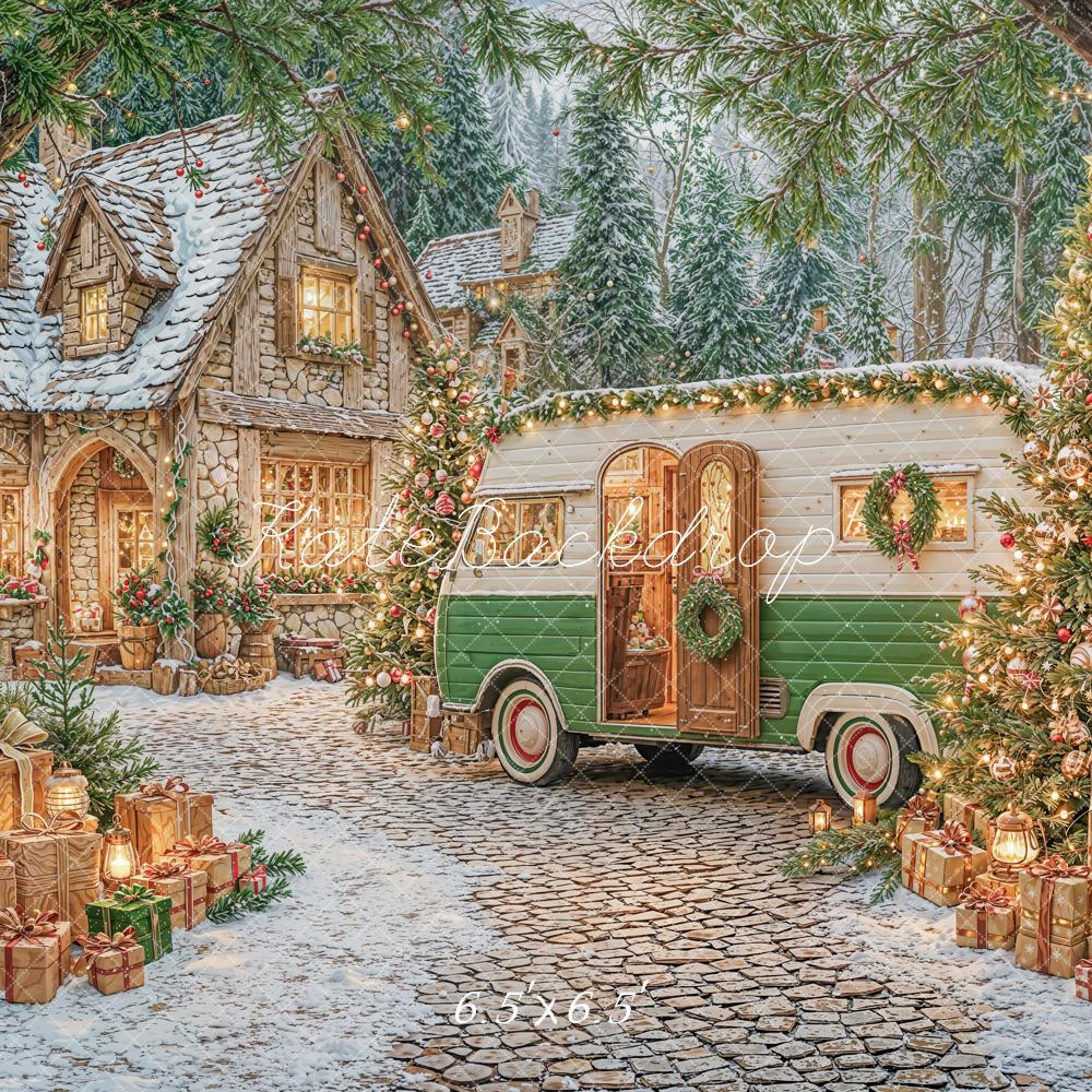 Kate Weihnachten Haus Wohnwagen Schnee Hintergrund Entworfen von Emetselch - Kate Backdrop.de