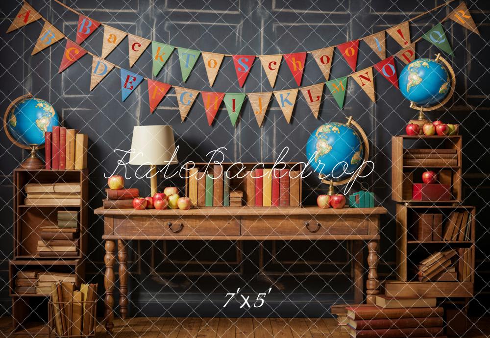 50%OFF-Kate Zurück zur Schule Globus Bücher Schwarze Retro Wand Hintergrund - Kate Backdrop.de