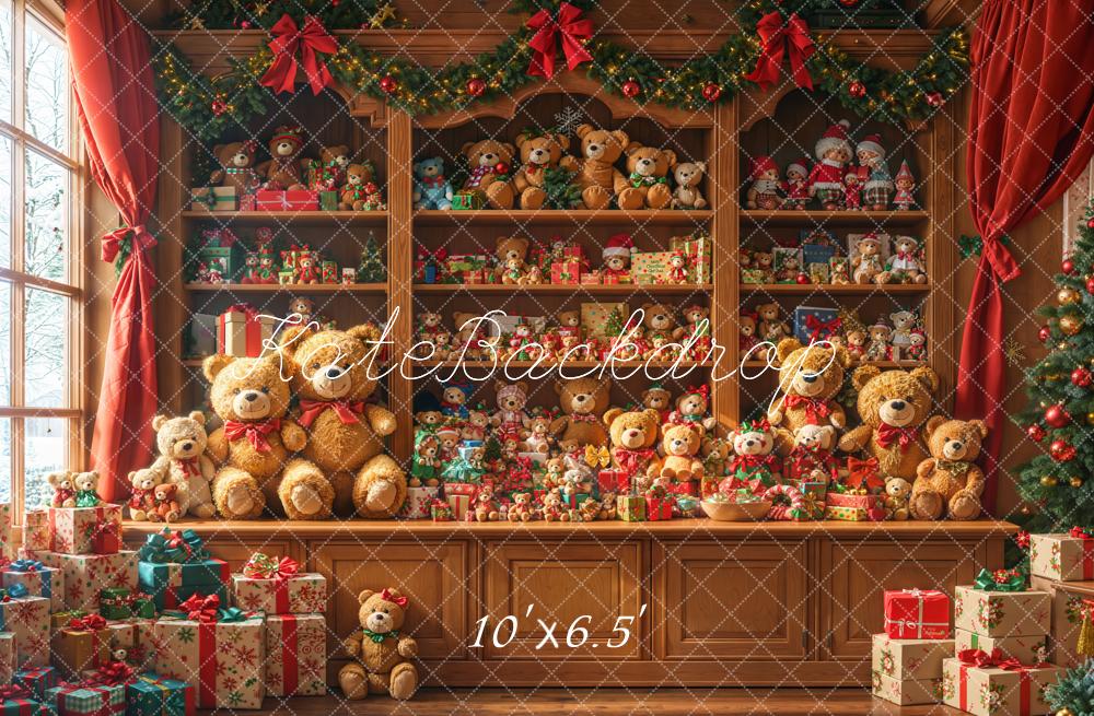 Kate Weihnachten Teddybären Regal Holz Fleece Hintergrund Entworfen von Emetselch - Kate Backdrop.de