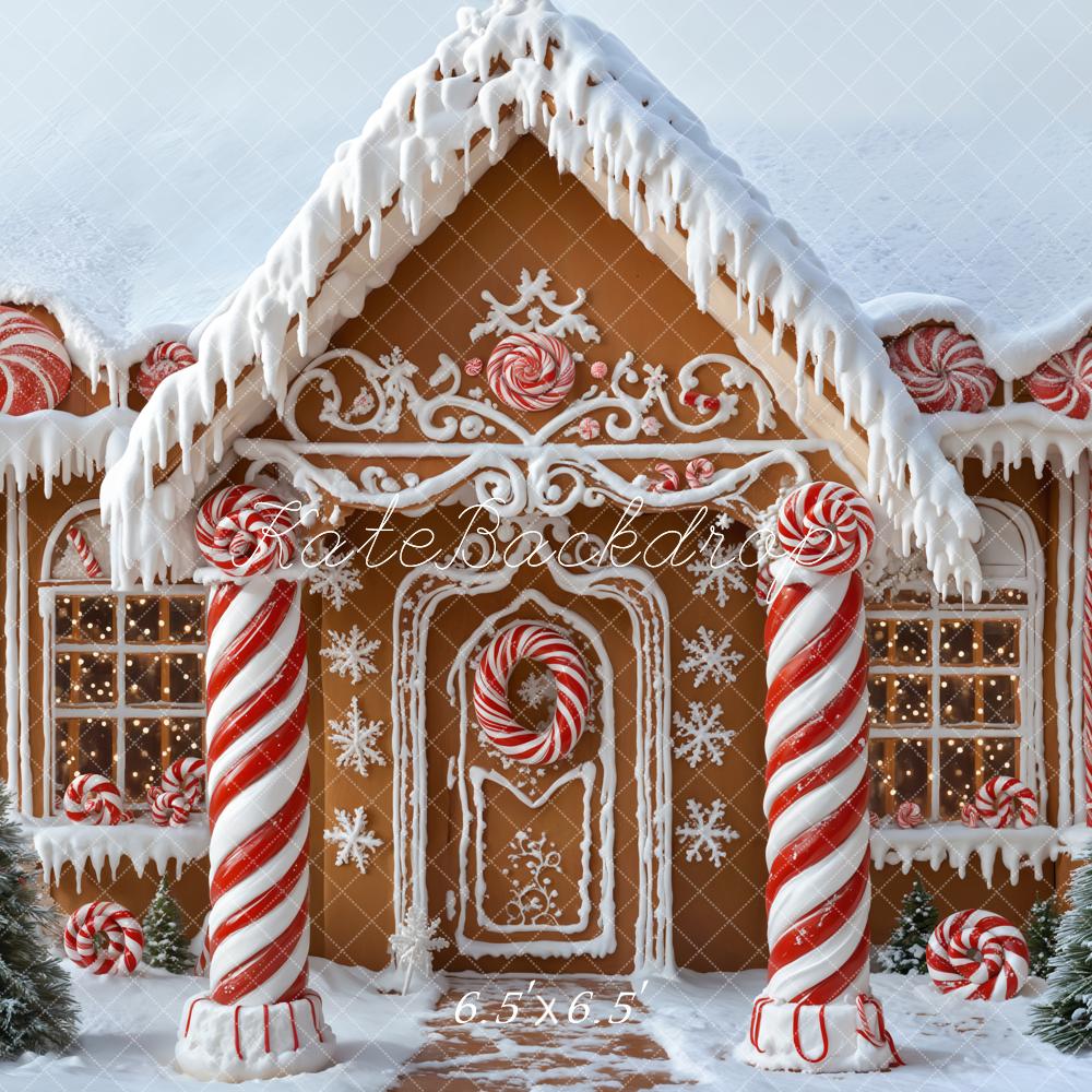 Kate Weihnachten Lebkuchenhaus Zuckerstangen Schnee Hintergrund Entworfen von Emetselch - Kate Backdrop.de