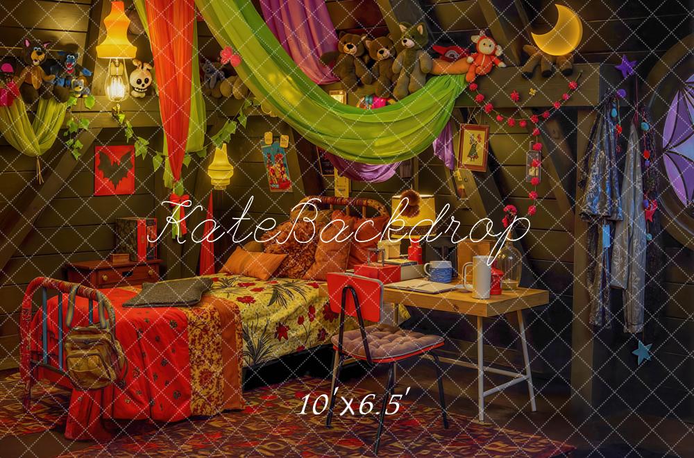 Kate Kinderzimmer Bett Kuscheltiere Gemütlich Hintergrund Entworfen von Mini MakeBelieve - Kate Backdrop.de
