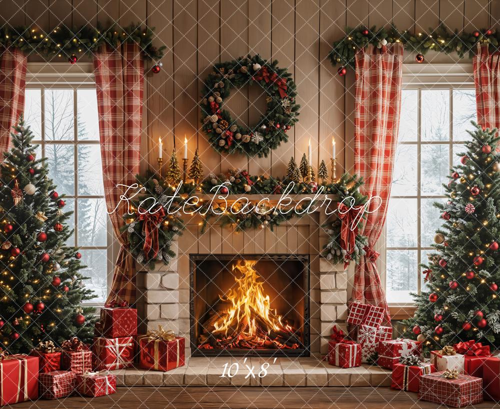 Kate Weihnachten Kamin Weihnachtsbaum Rot Fleece Hintergrund Entworfen von Emetselch - Kate Backdrop.de