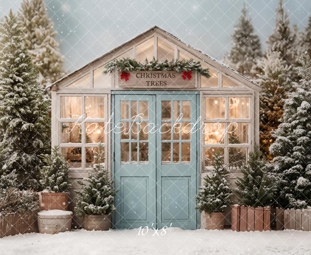 Kate Weihnachten Winterhaus Tannen Schnee Fleece Hintergrund Entworfen von Emetselch - Kate Backdrop.de