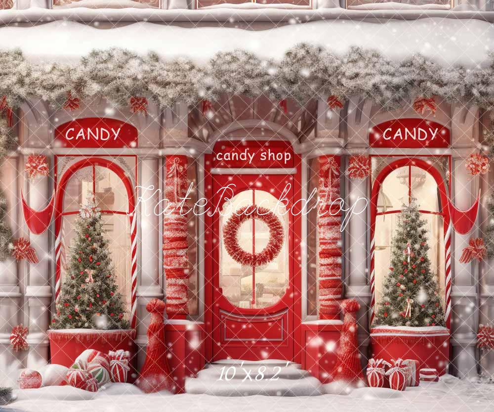 Kate Weihnachten Zuckerladen Schnee Rot Hintergrund Entworfen von Emetselch - Kate Backdrop.de